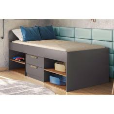 Cama Multifuncional Juvenil New Conect c/ 2 Gavetas Grafite/Jatobá - Santos Andirá