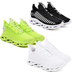 3 Tênis Masculino Esportivo Confortavel Braid Original Verde e Branco 