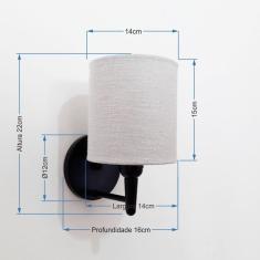 Arandela Cilíndrica Vivare Md-2009 Base Alumínio Preto Cúpula em Tecido - Bivolt