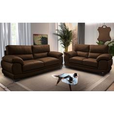 Conjunto Sofá de Couro Legítimo 3 e 2 Lugares Cama inBox Don Arturo. 2,26x1,76m