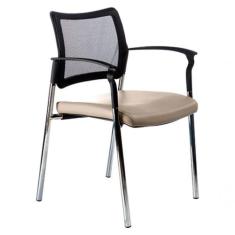 Cadeira Base Cromada Tela Mesh Bege Design Office Móveis