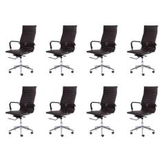 Conjunto 8 Cadeiras para Escritório Presidente com Rodízios Esteirinha Alta Café