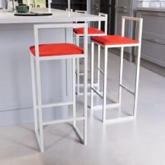 Jogo 4 Banqueta Alta Balcão Bistrô Industrial Branca Assento Estofado 