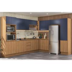 Cozinha Modulada Completa Ciela 14 Peças (5Aéreos+4Balcões+2Paneleiros+3Complementos) C14P80 Canela/Azul Profundo - Kappesberg