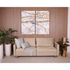 Sofá 3 Lugares 2,00m Fixo Veludo Plaza Bege - Straub Web