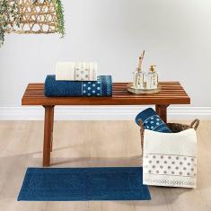 Jogo De Banho Toalhas Celine 5 Peças 100% Algodão 450g/m² Suave - Marinho Pérola