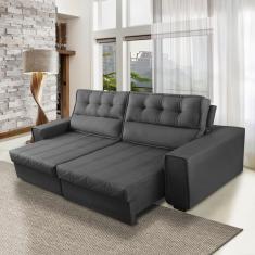 Sofá Retrátil e Reclinável 4 Lugares com Molas 2,70m Camila Suede Cinza Adonai Estofados