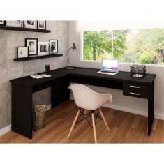 Mesa De Canto em L Para Escritório com Gaveta 2 Gavetas 140cm Preto - 