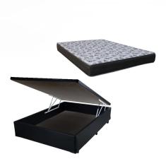Cama Box Com Baú Casal Sintético + Colchão De Espuma D33 - Ortobom - iso 100 138cm - Preto