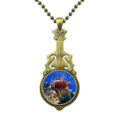 DIYthinker Colar com imagem de natureza e água-viva do oceano, joia de guitarra antiga, pingente de música