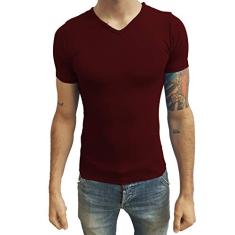 Camiseta Gola V Viés Manga Curta tamanho:m;cor:vermelho escuro