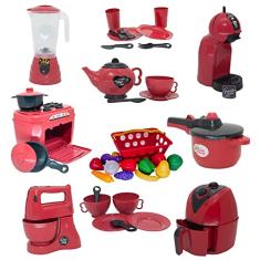 Brinquedo Cozinha Vermelho Air Fryer Fogão Panela Bulê 40pç