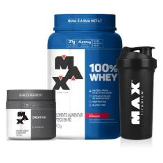 Kit Definição Muscular:100% Whey 900 g Max Titanium + creatina 100 g + copo 700 ml.-Unissex