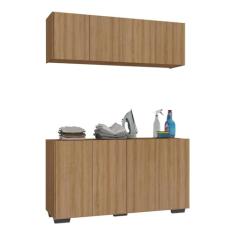 Conjunto Lavanderia Multiuso Armário Aéreo e Balcão 4 Portas Multimóveis Mp5054 Rustic/preto