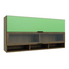 Armário De Cozinha Aéreo 2 Portas Com Vidro Módulo Suspenso Nogal/Verde Batrol