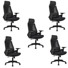 Kit 5 Cadeiras Office Diretor Toledo com Apoia Cabeça e Braços 3d Nr17 Preto