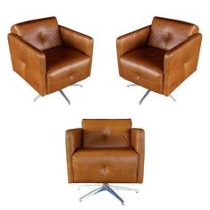 Kit 3 Poltronas Giratória para Sala de Estar Astana Couro Marrom G40 -