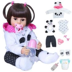 Boneca Reborn de Silicone Roupa Panda Marca New Happy