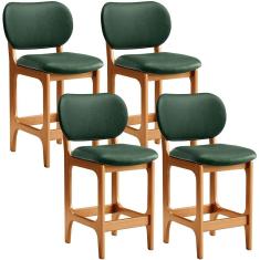 Kit 4 Banquetas Baixa Fixa Betta L02 Madeira Maciça Assento Couríssimo Imbuia Lyam Decor
