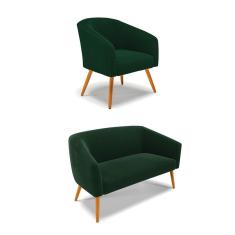 Sofá Namoradeira E Poltrona Pé Palito Castanho Stella Bouclê Verde D03 - D'rossi