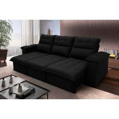 Sofá Retrátil Reclinável Verona 2.30m Suede Velut Preto Molas no Assento - King House