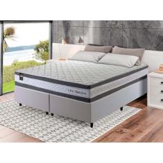 Conjunto Cama Box Branco c/ Molas Ensacadas Alpine Cinza Queen 158x198x65