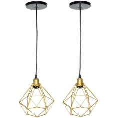 2 Pendentes Aramado Diamante Cabo 1,5 Mt Luminária Lustre P Industrial
