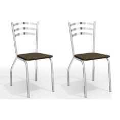 Cadeira Sala de Jantar Portugal 2C007 Kit 2 Un Cromado/Courano Marrom 