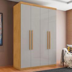 Guarda Roupa Solteiro Itajaí 4 Portas de Bater 4 Gavetas MDF Naturalle-Off White CasaH