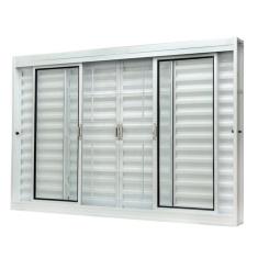 Janela de Aço Veneziana Central 100x150cm 6 Folhas com Grade Quadricul