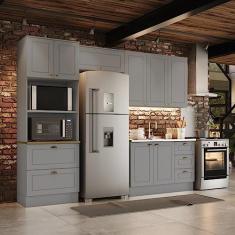 Cozinha Compacta 8 Portas 5 Gavetas Peças Emily Cinza/nature