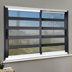 Janela Elite com Travessas 2 Folhas Moveis 100 X 100 Vidro Reflex Mix Preto