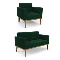 Namoradeira e Poltrona Base Madeira Fixa Cast Elisa Bouclê Verde D03 - D`Rossi