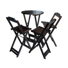 Conjunto de Mesa Bistrô Dobrável em Madeira Maciça com 3 Banquetas Altas - Tabaco