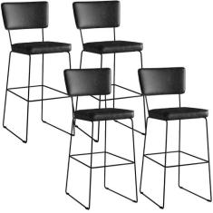 Kit 04 Banquetas Altas Cozinha Sala Jantar Base Em Aço Fixa Allana L02