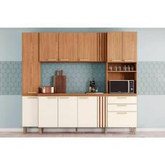 Cozinha Compacta B126 11 Portas e 2 Gavetas 236cm Nature/Off White - Henn
