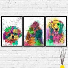 Quadros Cachorro Dog Colorido Kit 3 Decorativos Decoração - PlimShop