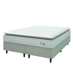 Cama Box Colchão Casal Queen Molas Ensacadas City Pillow Top 158x198x61cm Branco / Bege Hellen - Suporta até 110kg por Pessoa
