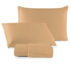 Jogo de Lençol Casal Queen 03 Pçs C/ Elástico Malha 100% Algodão Liso 