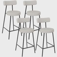 Kit 04 Banquetas Baixa Para Cozinha Sala De Jantar Bar Bancada Milão L02 Bouclê Cru - Lyam Decor
