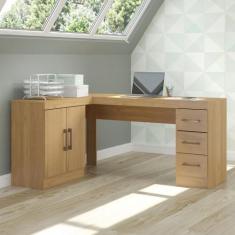 Mesa em L para Escritório com Armário Gaveteiro 120/156x75cm Carvalho 