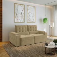 Sofá Retrátil Reclinável 3 Lugares 210cm Porta Copos e USB Embaúba Ext