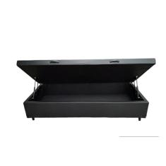 Cama Box Baú Solteiro Sintético Preto Com Pistão A Gás - Estrutura Reforçada - Suíte Imperial