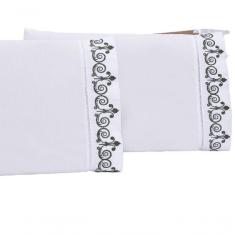 Jogo Lençol Quarto Casal Padrão Bordado 3 Pç Branco Petróleo