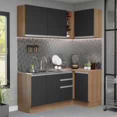 Cozinha Completa de Canto Madesa Glamy 269001 com Armário e Balcão (Sem Tampo e Pia) - Rustic/Preto