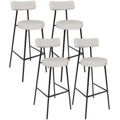 Kit 04 Banquetas Altas Bar Cozinha Sala De Jantar Em Aço Milão L02 Bouclê Cru - Lyam Decor