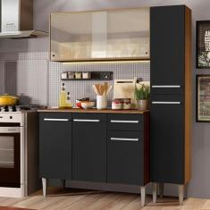 Armário de Cozinha Compacta Madesa Emilly Force com Balcão e Paneleiro - Rustic/preto