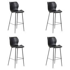 Kit 4 Banquetas Alta Com Encosto Para Bancada Cozinha Penha R02 Pu Preto - Mpozenato