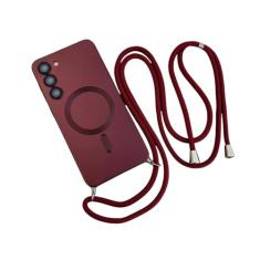 Capa magnética de cordão crossbody para Samsung Galaxy S24 S23 S22 Plus Ultra S21 FE Proteção de câmera capa macia de TPU, vinho tinto, para Samsung S21 Plus
