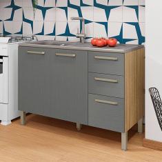 Balcão de Cozinha para Pia 120 Cm Mad Versalhes 3 Portas 2 Gavetas Freijó/Gris - Kits Paraná